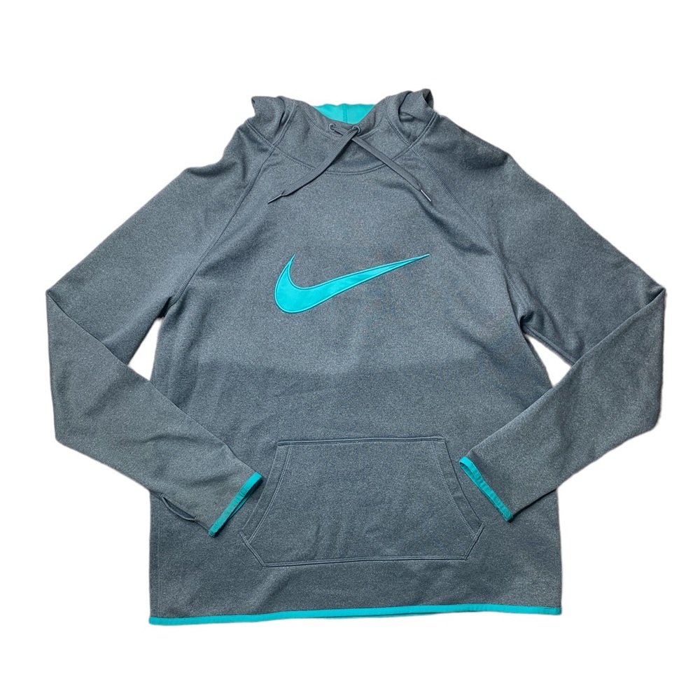 Large Nike Gray Blue Green Thumb Hole Hoodie Sweatshirt Workout Running …